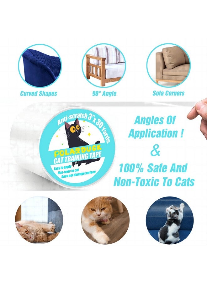 Polarduck Anti Cat Scratch Tape: 3 inches x 30 Yards Cat Training Tape 100% Transparent Clear Double Sided Cat Scratch Deterrent Tape Furniture Protector for Couch, Carpet, Doors, Pet & Kid Safe - Image 3