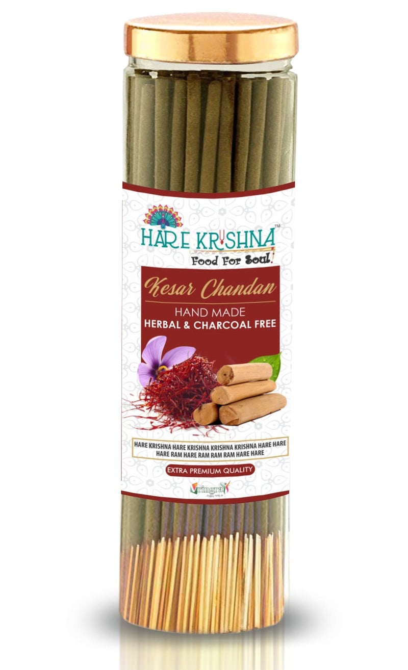 Hare Krishna Food For Soul Hare Krishna Food For Soul Kesar Chandan Incense Sticks Low Smoke Charcoalfree Agarbatti Agarbatti for Pooja Sandalwood Agarbatti Sticks 200gm Pack of 2  - Image 2