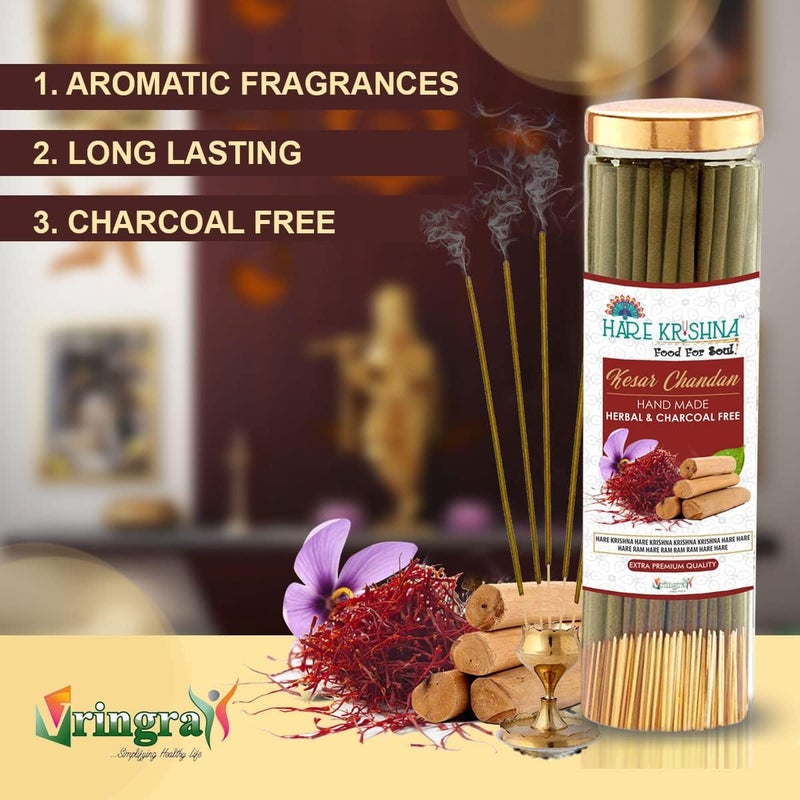 Hare Krishna Food For Soul Hare Krishna Food For Soul Kesar Chandan Incense Sticks Low Smoke Charcoalfree Agarbatti Agarbatti for Pooja Sandalwood Agarbatti Sticks 200gm Pack of 2  - Image 5