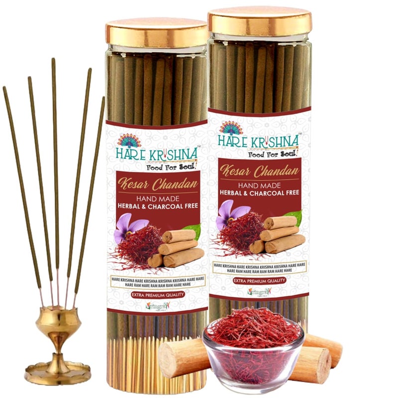 Hare Krishna Food For Soul Hare Krishna Food For Soul Kesar Chandan Incense Sticks Low Smoke Charcoalfree Agarbatti Agarbatti for Pooja Sandalwood Agarbatti Sticks 200gm Pack of 2  - Image 1