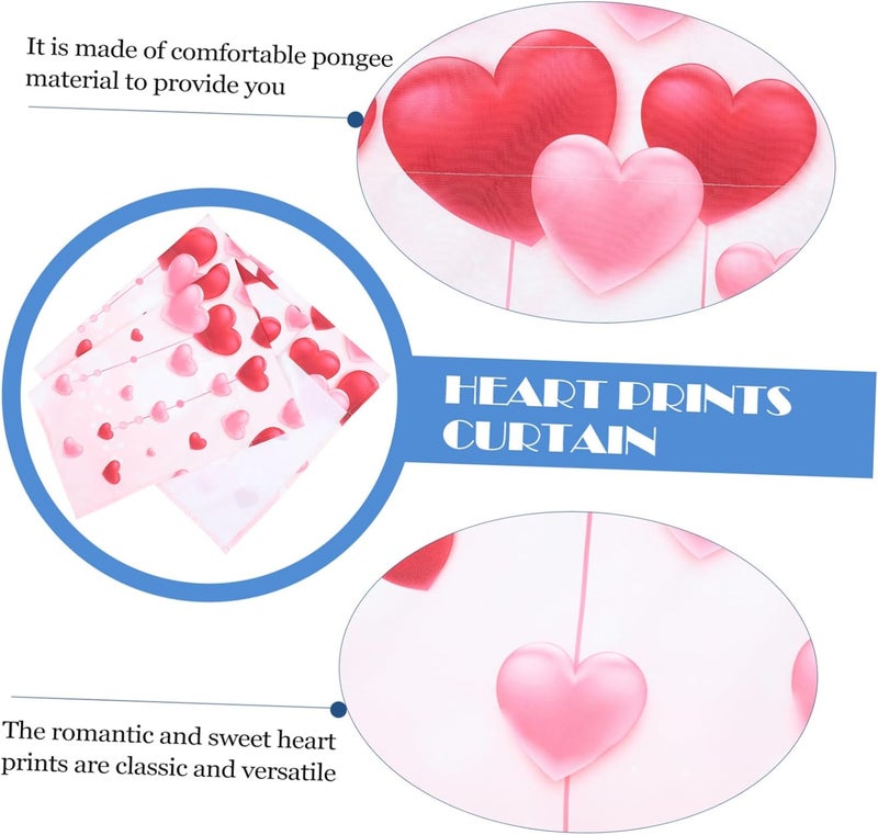 Mobestech 1pc Valentine's Day Themed Decorative Curtain for Kitchen Window Romantic Heart Print Design Comfortable Pongee Material Decor for Home Decoration - Image 4