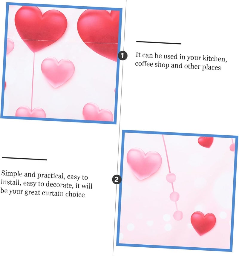 Mobestech 1pc Valentine's Day Themed Decorative Curtain for Kitchen Window Romantic Heart Print Design Comfortable Pongee Material Decor for Home Decoration - Image 5