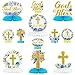 ANGOLIO 12Pcs Blue Floral God Bless Honeycomb Centerpieces Baptism Party Honeycomb Centerpieces God Bless Christian Party Table Decorations for Baby Boys Girls Gender Reveal Christian Theme Supplies - Image 3