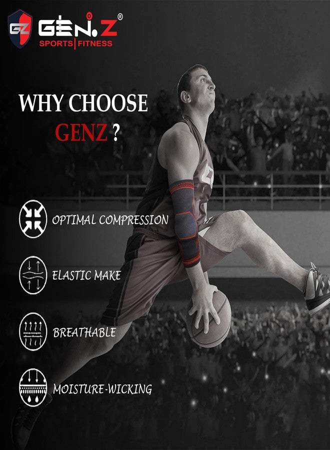 Genz Nylon Elbow Support For Gym Elbow Band For Pain Relief Tennis Elbow Band For Men & Women Tennis Elbow Support For Badminton Cricket & Sports Elbow Sleeves | Size - L - Image 3