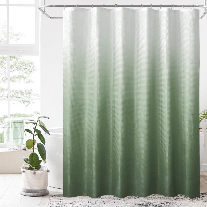 BBiggood Sage Green Shower Curtain Extra Long Shower Curtain 72 x 84 inch Ombre Waffle Shower Curtains for Bathroom Waffle Weave Fabric Shower Curtain Set with Hook