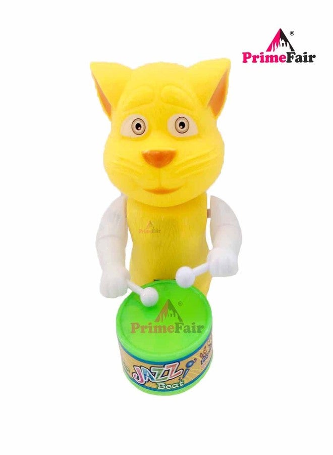 PRIMEFAIR Cute Key-Operated Cute Drummer Toy with Drumming and Dancing Action Musical Rattle Toys for Kids (New_Yellow CAT_Pink_002) - Image 2
