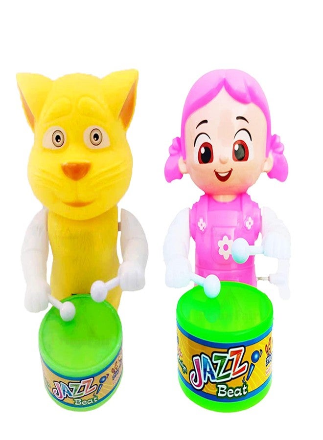 PRIMEFAIR Cute Key-Operated Cute Drummer Toy with Drumming and Dancing Action Musical Rattle Toys for Kids (New_Yellow CAT_Pink_002) - Image 1