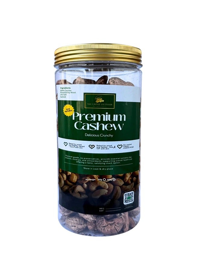 The Caphe Vietnam Premium Cashew Nuts - 500 G | Wood-Baked, Roasted Cashew | Salted with Skin | Size A VIP | Vietnamese Cashew, Ready-to-Eat Nuts  - Image 1