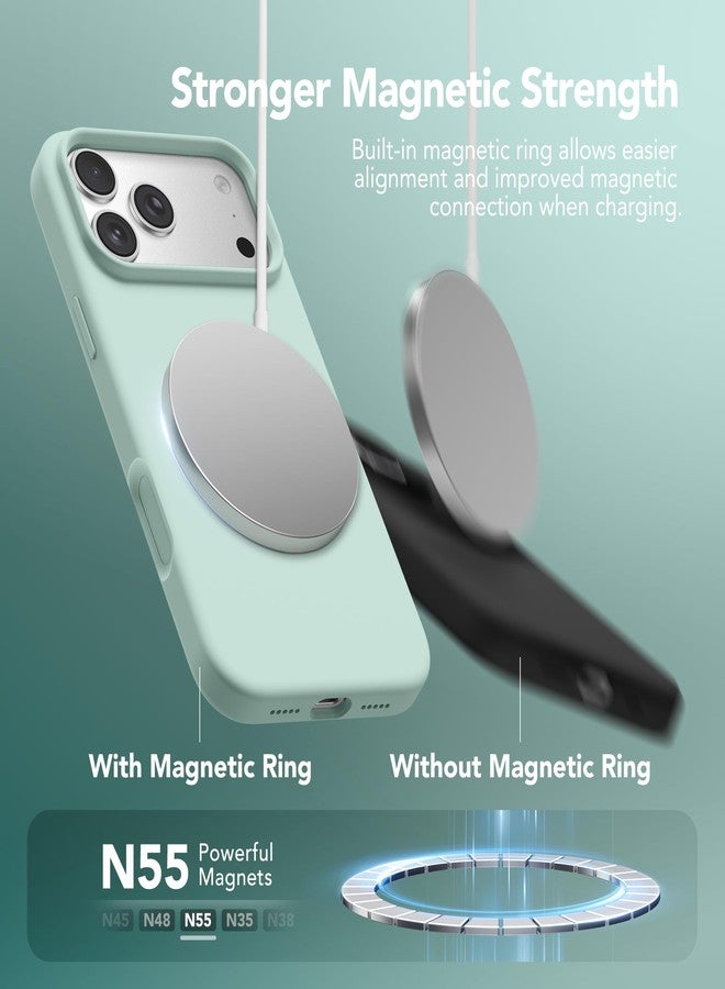 GONEZ Magnetic for iPhone 17 Pro Case, Compatible with MagSafe, [Screen Protector + Camera Lens Protector], Liquid Silicone Anti-Scratch Shockproof Protective Phone Case 6.3 inch, Mint Green - Image 3