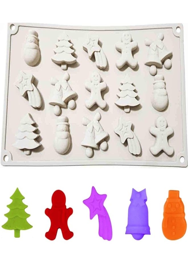 Skytail 15-Cavities, Christmas Chocolate Mould, Candy Baking, 3D Snowman, Xmas Tree, Gingerbread Man, Shooting Star, Bell Shape Mold for DIY Handmade Soap Candles Jelly Fondant, Gummy. - Image 1