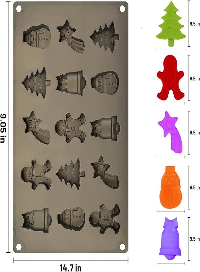 Skytail 15-Cavities, Christmas Chocolate Mould, Candy Baking, 3D Snowman, Xmas Tree, Gingerbread Man, Shooting Star, Bell Shape Mold for DIY Handmade Soap Candles Jelly Fondant, Gummy. - Image 2