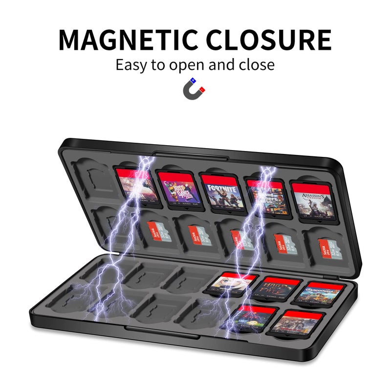 MOSAHOLL Switch Game Case Holder with 24 Cartridge Slots and 24 Micro SD Card Storage, Slim Portable Game Organizer Traveler Gift Accessories with Magnetic Closure, Protective Hard Shell and Soft Lining - Image 3