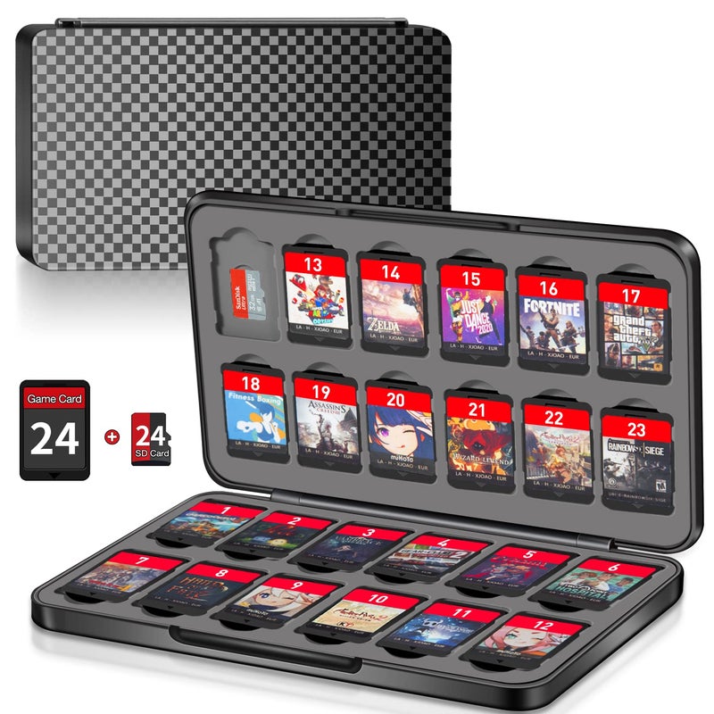MOSAHOLL Switch Game Case Holder with 24 Cartridge Slots and 24 Micro SD Card Storage, Slim Portable Game Organizer Traveler Gift Accessories with Magnetic Closure, Protective Hard Shell and Soft Lining - Image 1