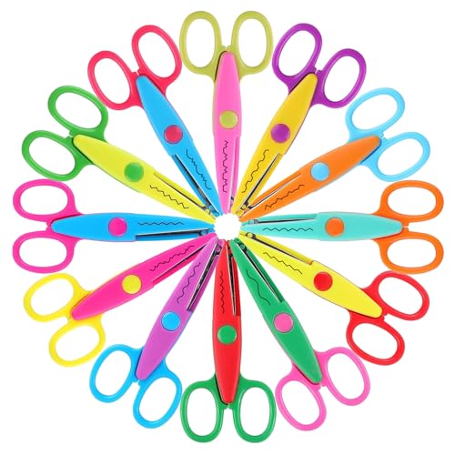 amassan 12 Pack Kids Safety Scissors | Blunt Tip with Decorative Edges | 5 Inch Colorful Zig Zag Assorted Patterns for School, Classroom Supplies, Teachers, Art Crafts, Scrapbook, DIY Projects - Image 1