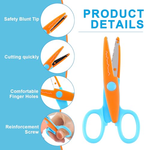 amassan 12 Pack Kids Safety Scissors | Blunt Tip with Decorative Edges | 5 Inch Colorful Zig Zag Assorted Patterns for School, Classroom Supplies, Teachers, Art Crafts, Scrapbook, DIY Projects - Image 4