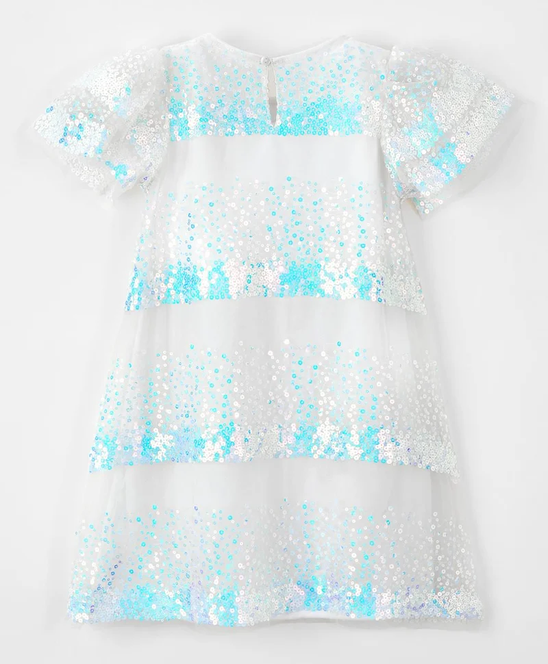 Primo Gino Primo Gino Sequins Embellished Short Sleeves Dress - Light Blue & White