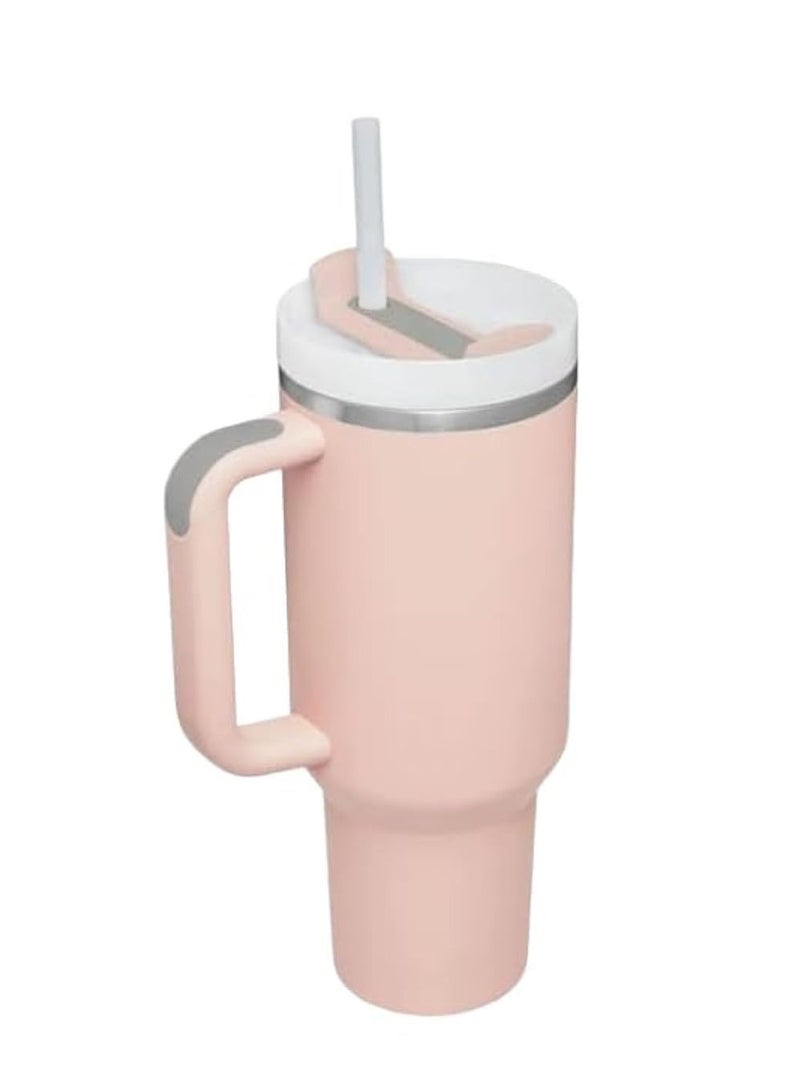 ZERIFAM ZERIFAM Coffee Tumbler 40oz - Tumbler With Handle And Straw, Car Insulated Cup, Stainless Steel Water Mug With Handle Insulation, Suitable For Iced Tea, Coffee, And Hot Drinks. (Light Pink) - Image 1
