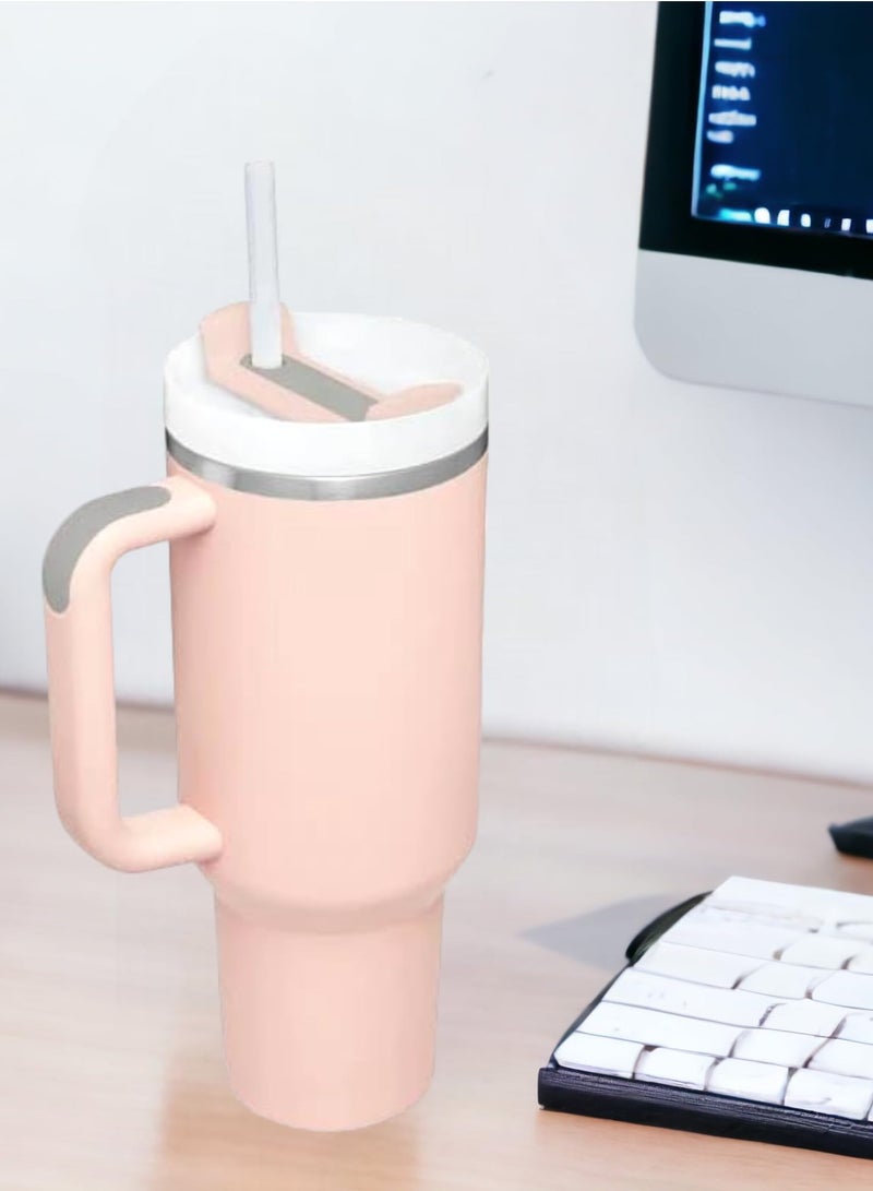 ZERIFAM ZERIFAM Coffee Tumbler 40oz - Tumbler With Handle And Straw, Car Insulated Cup, Stainless Steel Water Mug With Handle Insulation, Suitable For Iced Tea, Coffee, And Hot Drinks. (Light Pink) - Image 2