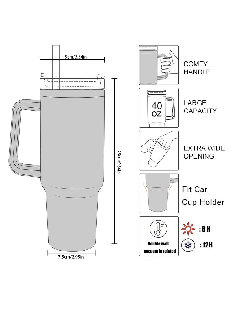 ZERIFAM ZERIFAM Coffee Tumbler 40oz - Tumbler With Handle And Straw, Car Insulated Cup, Stainless Steel Water Mug With Handle Insulation, Suitable For Iced Tea, Coffee, And Hot Drinks. (Light Pink) - Image 4