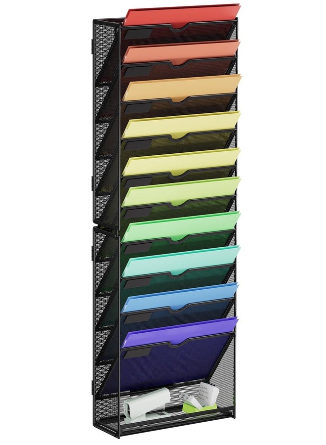 Marbrasse Wall File Holder 11-Tier Hanging Wall File Organizer, for Papers, Files Clipboard & Magazine Organizer, Wall Mount File Holder Great for Office Home (Black) - Image 1