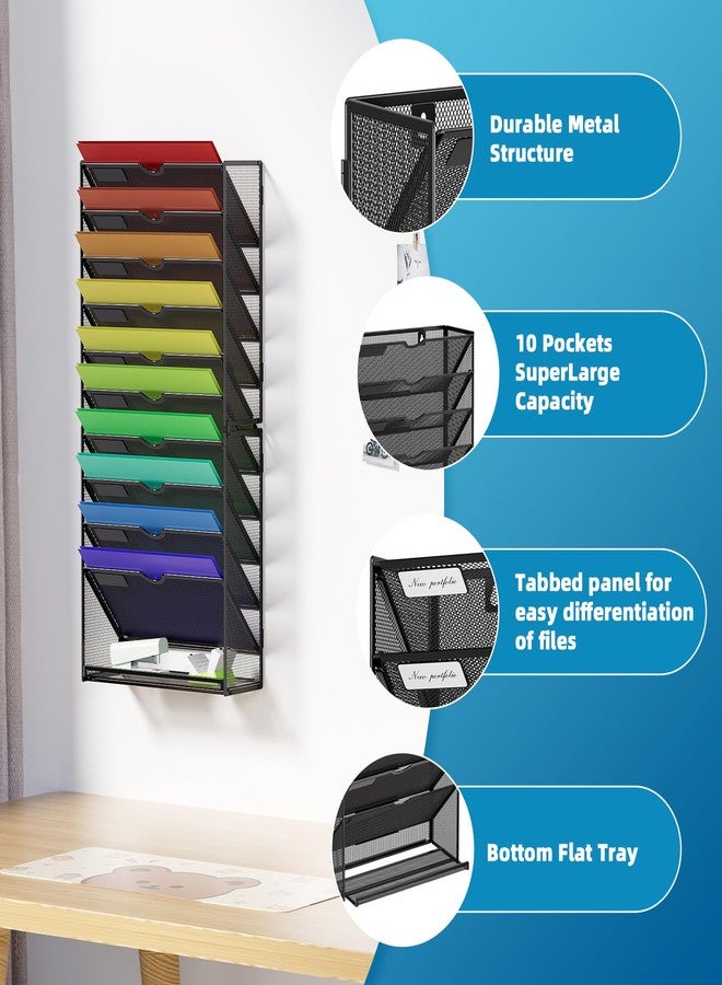 Marbrasse Wall File Holder 11-Tier Hanging Wall File Organizer, for Papers, Files Clipboard & Magazine Organizer, Wall Mount File Holder Great for Office Home (Black) - Image 3