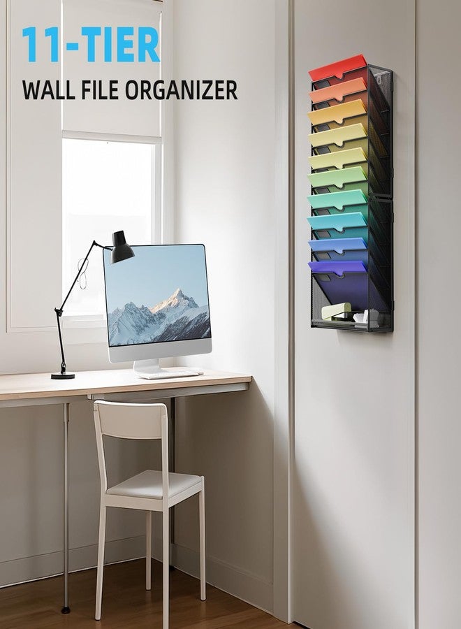 Marbrasse Wall File Holder 11-Tier Hanging Wall File Organizer, for Papers, Files Clipboard & Magazine Organizer, Wall Mount File Holder Great for Office Home (Black) - Image 4