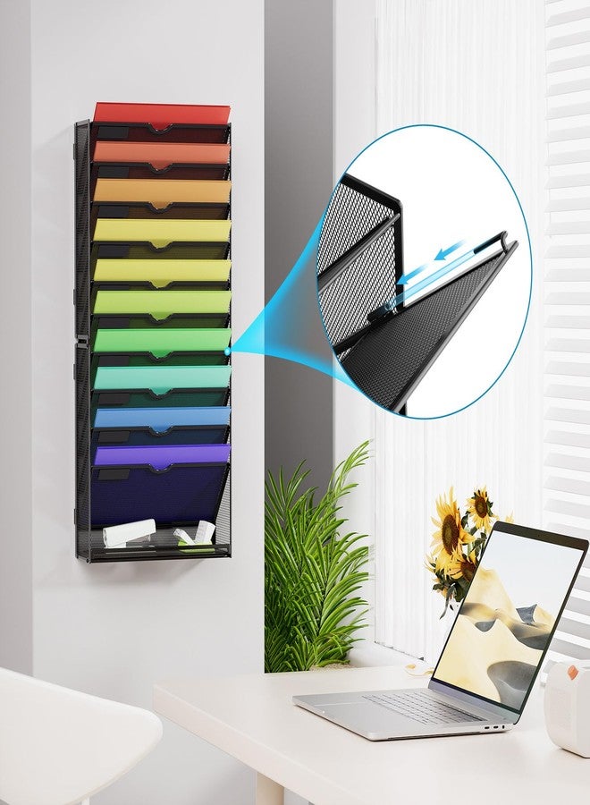 Marbrasse Wall File Holder 11-Tier Hanging Wall File Organizer, for Papers, Files Clipboard & Magazine Organizer, Wall Mount File Holder Great for Office Home (Black) - Image 5