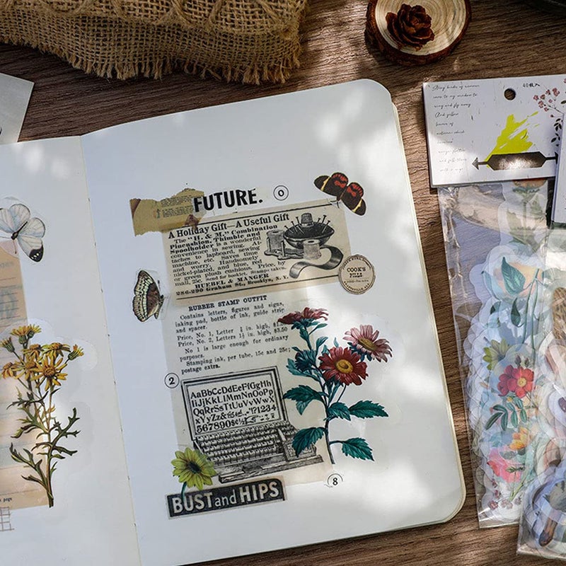 ZMLSED Vintage Natural Stickers, 40Pcs Pretty Floral Decorative Retro Adhesive Watercolor Aesthetic Trendy for Scrapbook Album DIY Craft Daily Planner - Image 4