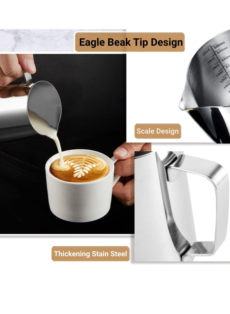 general Milk Frothing Pitcher,600ml Milk Frother Cup Stainless Steel Jug Steaming Pitcher, 20oz Milk Coffee Cappuccino Latte Art Barista Steam Pitchers Milk Jug Cup with Decorating Pen - Image 4