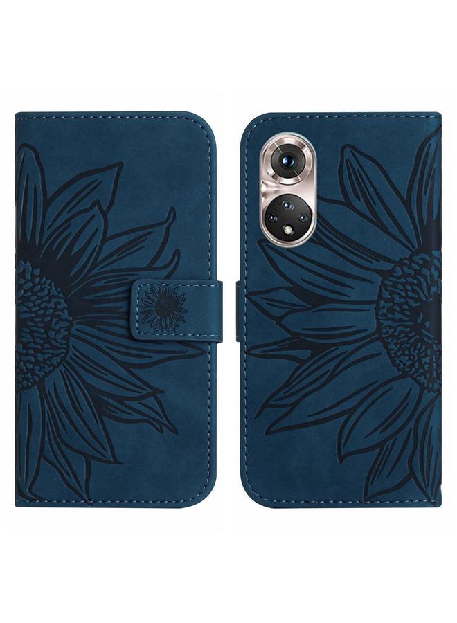 زبون جراب هاتف Huawei P50 من الجلد المريح بنقشة زهرة الشمس مع حبل تعليق - Image 2