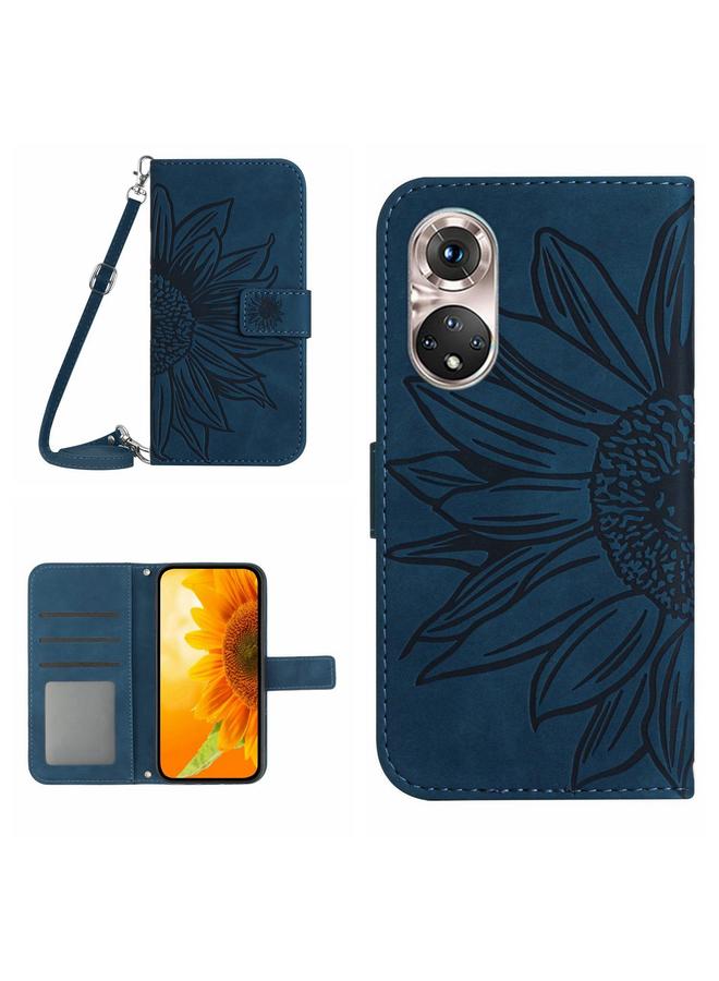 زبون جراب هاتف Huawei P50 من الجلد المريح بنقشة زهرة الشمس مع حبل تعليق - Image 1