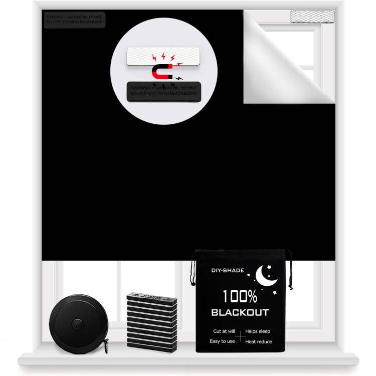 BirdNest 100% Blackout Blind Magnetic Window Cover 118 x 57Inch,No Drill,Cut Any Size/Shape,Portable Black Out Shades Curtains for Nursery Bedroom,Rv,Media Room with Magnetic Closure - Image 1