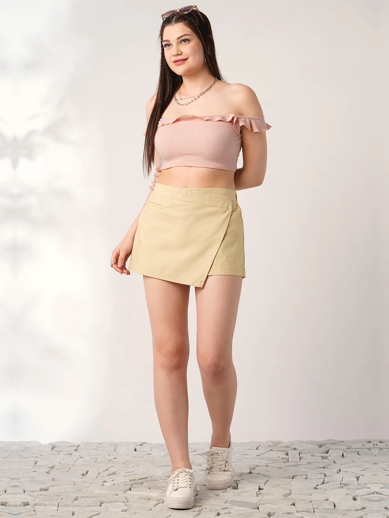 globus Globus Women Light Khaki Mid-Rise Front Pocket Detail Mini Skort