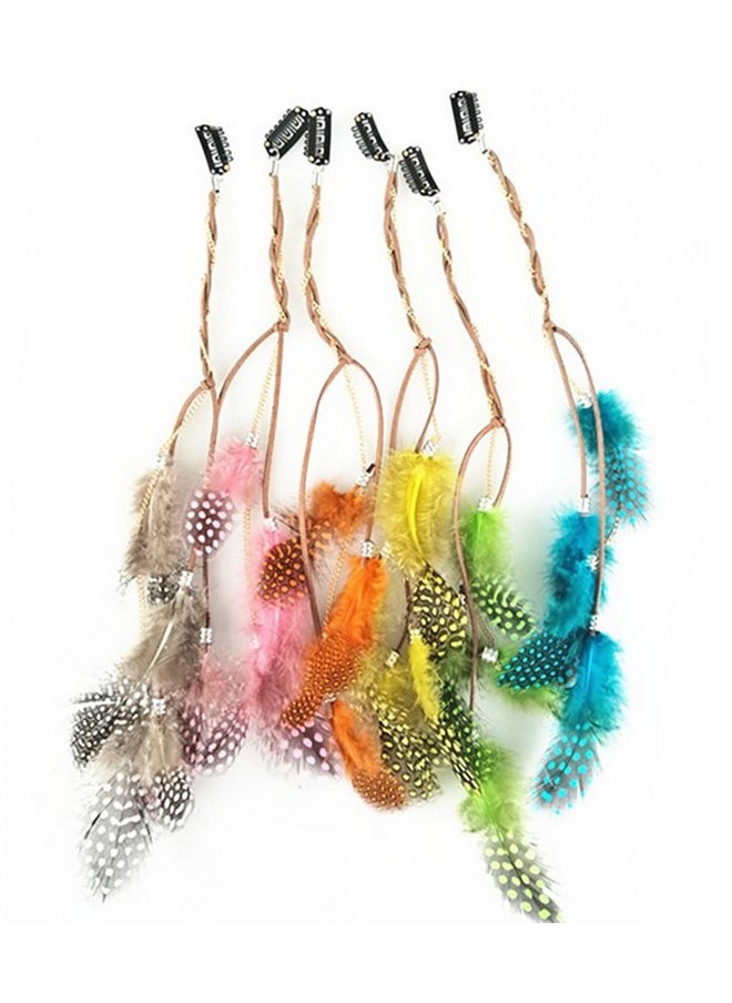 Fodattm 6Pcs Lady Women Handmade Colourful Boho Hippie Hair Extensions With Feather Clip Comb Hairpin Headdress Headband Diy Accessories  - Image 1