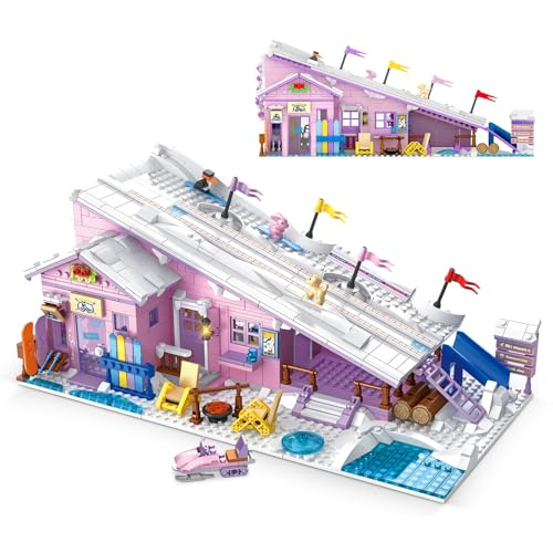 HSANHE Pink Girls Ski Resort Winter Village House Building Set Compatible with Lego Friends Snow Cabin Collection Construction Educational Toy for Kids Age 812 and Up 1042 PCS - Image 1