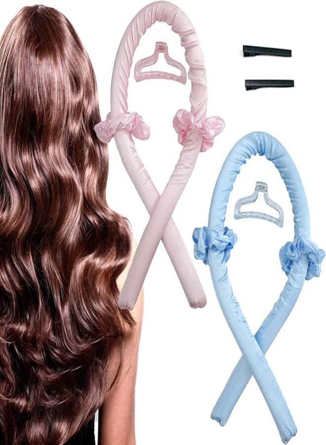 2PCS Heatless Curling Rod Headband, Ladies Heatless Curls with Hair Clips and Hair Rings Sleep Soft Heatless Hair Curling Ribbon for Various Hair Types