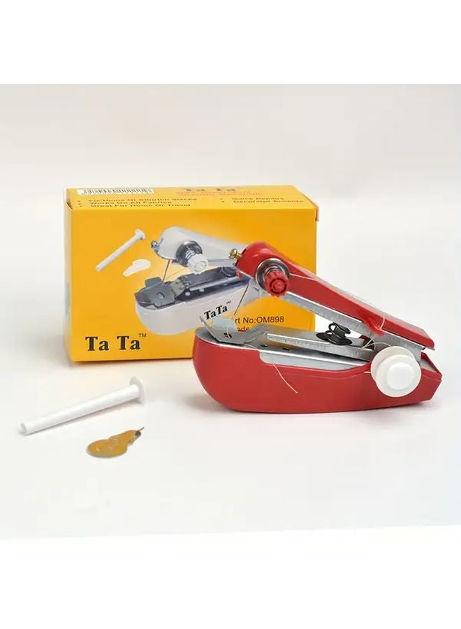 Portable Mini Sewing Machine Handheld Manual Easy Sewing 14pcs Gifts Red - Image 1