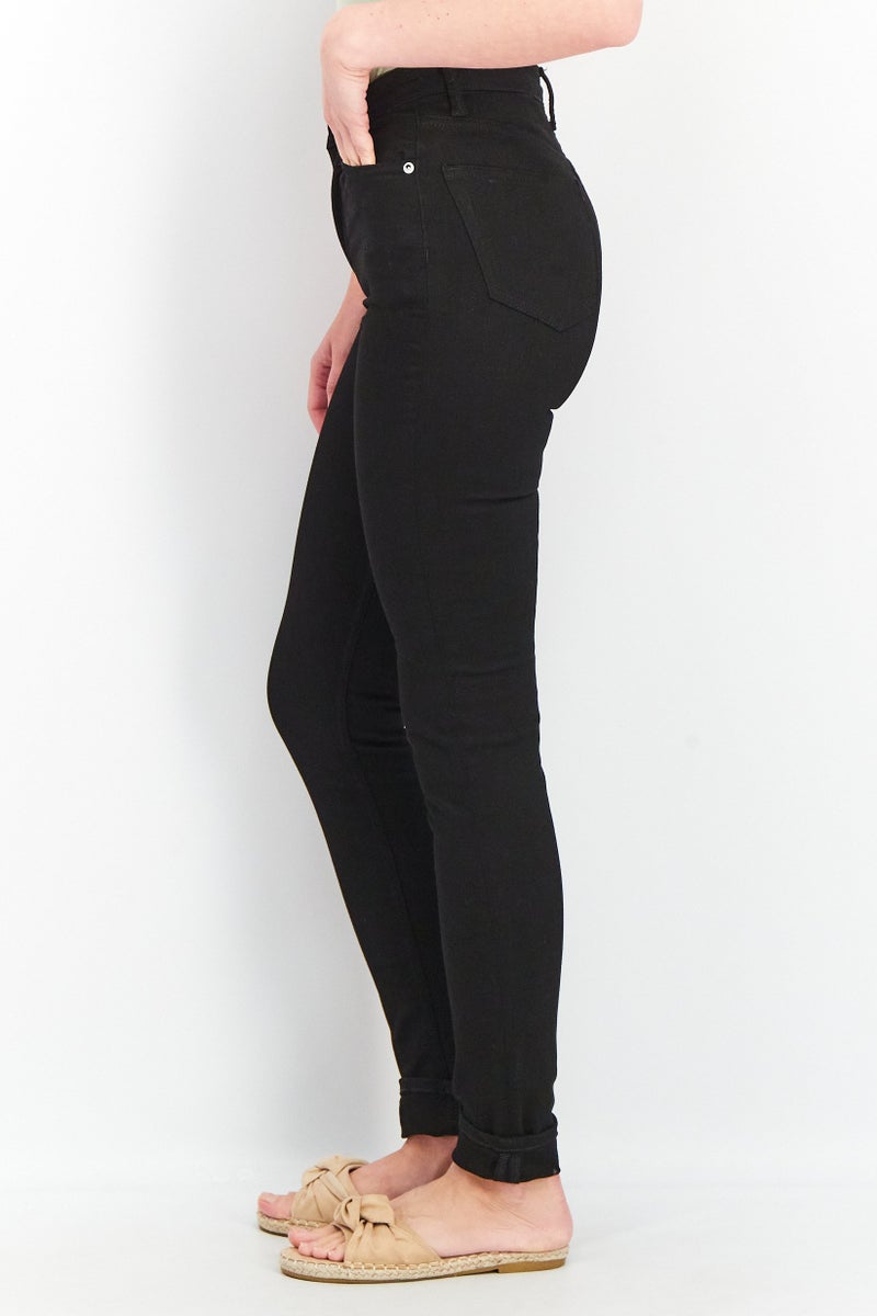 Weekday Women Skinny Fit High Waist Solid Denim Jeans, Black - Image 3