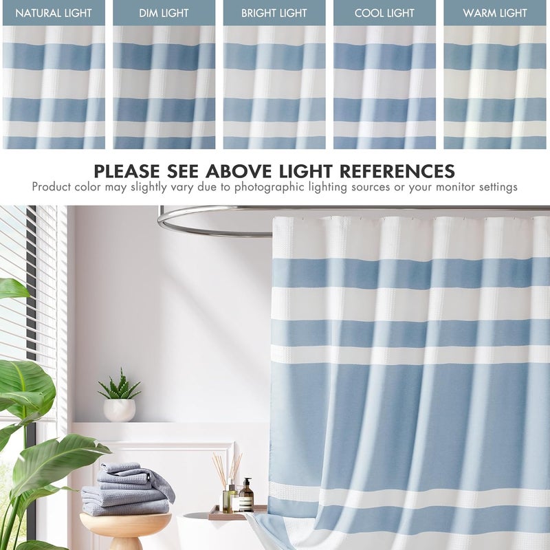 madison park Shower Curtain, Waffle Weave, Pieced Design Fabric Shower Curtain with 3M Scotchgard Moisture Management, Premium Spa Quality Modern Shower Curtains for Bathroom, Wide 108"x72" Blue - Image 4