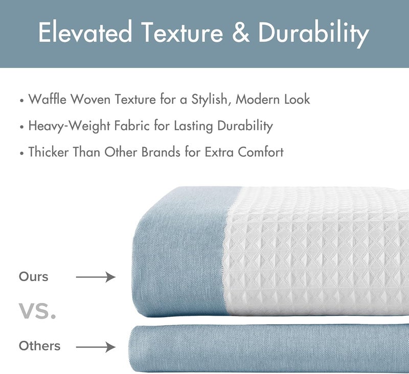 madison park Shower Curtain, Waffle Weave, Pieced Design Fabric Shower Curtain with 3M Scotchgard Moisture Management, Premium Spa Quality Modern Shower Curtains for Bathroom, Wide 108"x72" Blue - Image 5