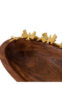 Dania A deep oval beech wood bowl with a golden metal butterfly decoration for multiple uses  - Image 4