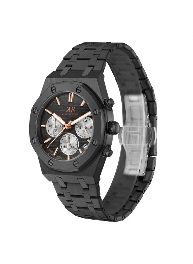 كينيث سكوت ساعة رجالية متعددة الوظائف من الفولاذ المقاوم للصدأ