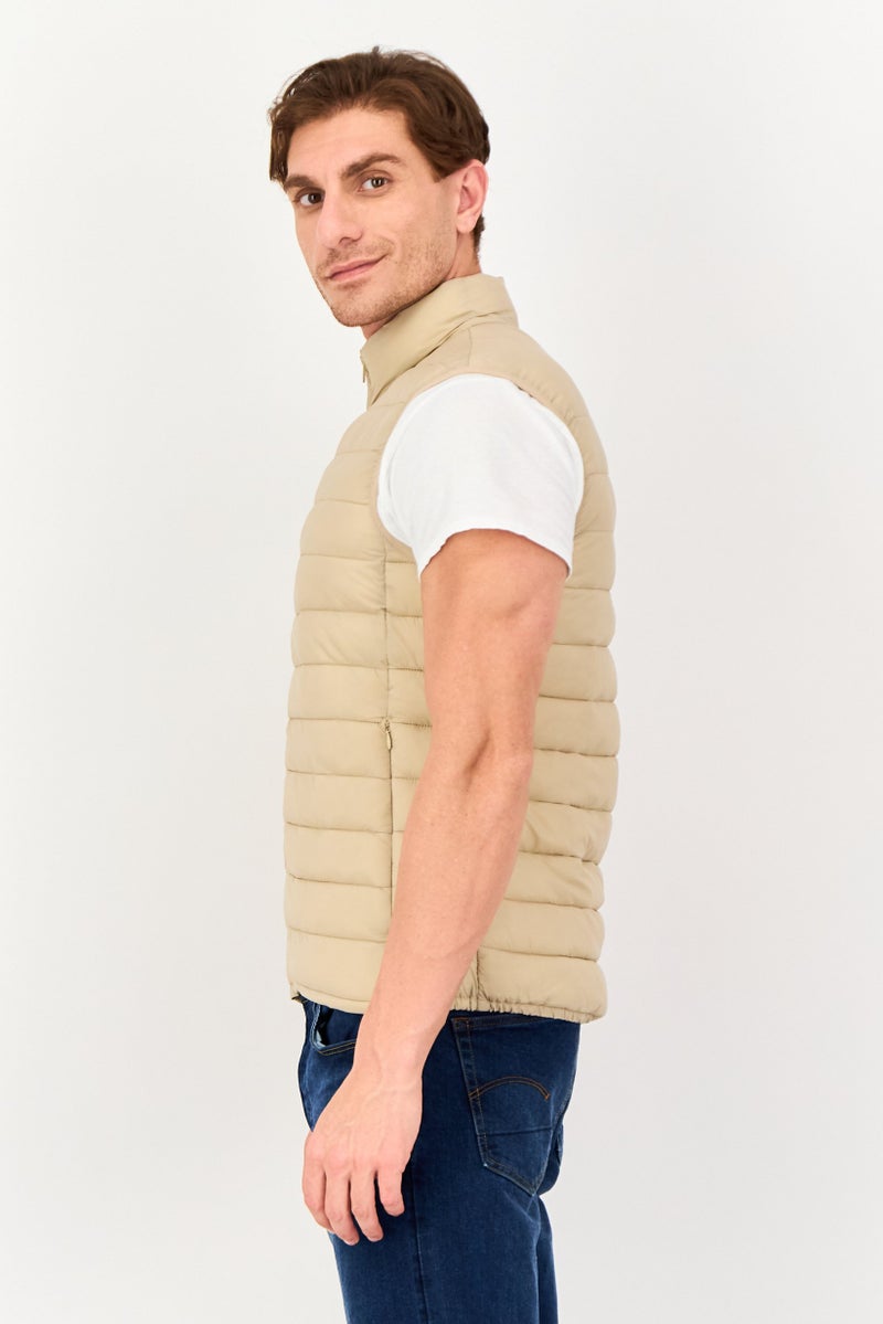 Celio Men Quilted Puffer Jacket Vest, Beige - Image 2