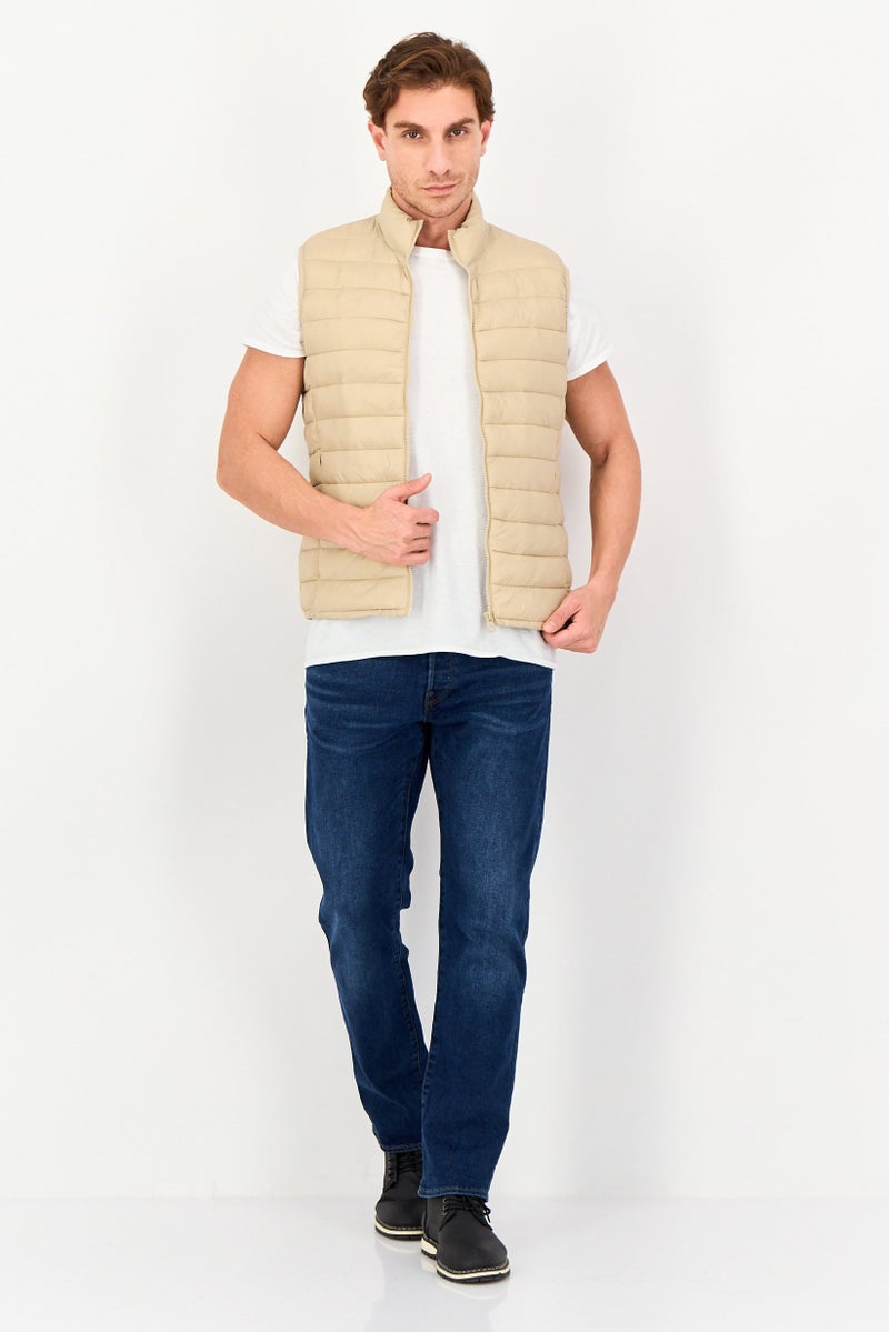 Celio Men Quilted Puffer Jacket Vest, Beige - Image 4