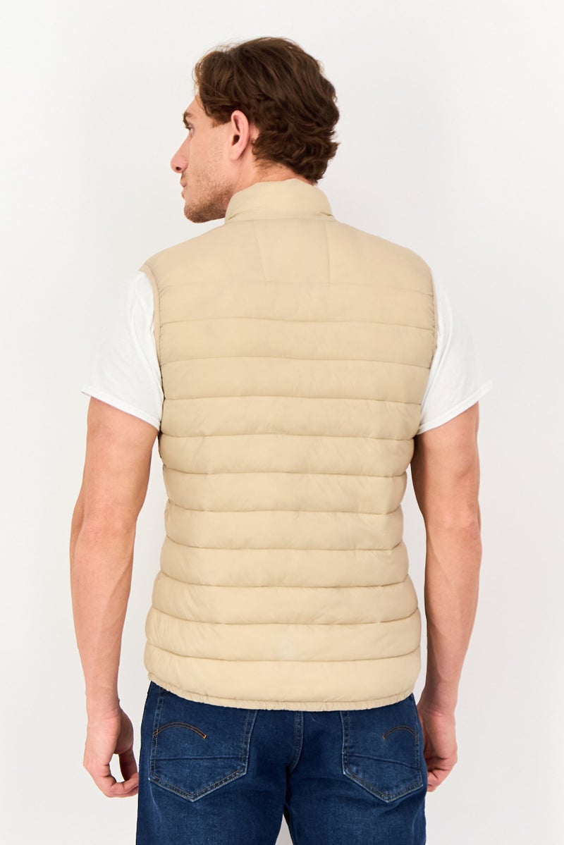 Celio Men Quilted Puffer Jacket Vest, Beige - Image 3