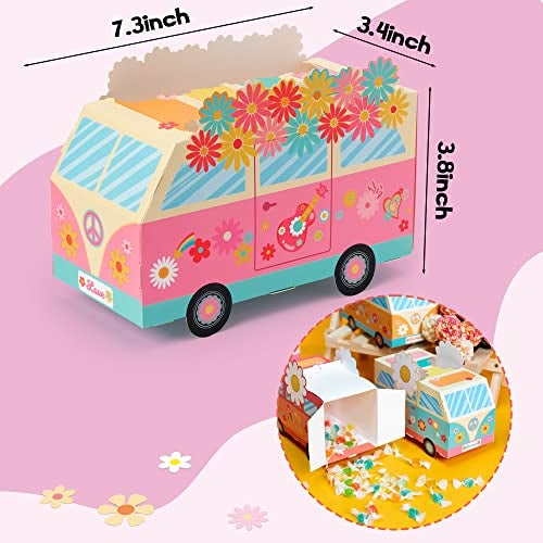 ANGOLIO 12Pcs Groovy Party Favor Boxes Groovy Hippie Peace Bus Centerpiece Birthday Party Decorations Peace Signs Daisies Rainbows for Baby Girls Kids Boho Hippie Birthday Decoration Supplies - Image 2
