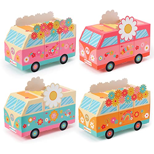 ANGOLIO 12Pcs Groovy Party Favor Boxes Groovy Hippie Peace Bus Centerpiece Birthday Party Decorations Peace Signs Daisies Rainbows for Baby Girls Kids Boho Hippie Birthday Decoration Supplies - Image 1