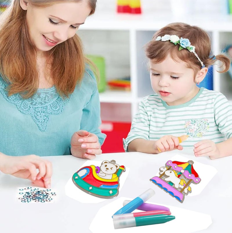 VGRASSP DIY Color Glue Painting Crystal Pendant with Accessories - Window Art and Craft Toy Kit for Boys, Girls Ages 3+, Decorative and Classroom Activities, Birthday Gift - Random Design - Image 2