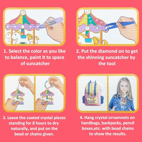 VGRASSP DIY Color Glue Painting Crystal Pendant with Accessories - Window Art and Craft Toy Kit for Boys, Girls Ages 3+, Decorative and Classroom Activities, Birthday Gift - Random Design - Image 5