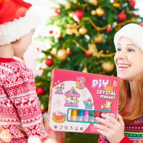 VGRASSP DIY Color Glue Painting Crystal Pendant with Accessories - Window Art and Craft Toy Kit for Boys, Girls Ages 3+, Decorative and Classroom Activities, Birthday Gift - Random Design - Image 4